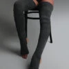 Rolling Cable Knit Thigh High Leg Warmers With Stirrups - Charcoal -Underwear General Store day02rolling0931