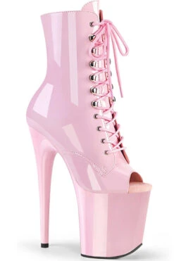Pleaser USA Flamingo-1021 8inch Pleaser Peep Toe Boots - Patent Baby Pink