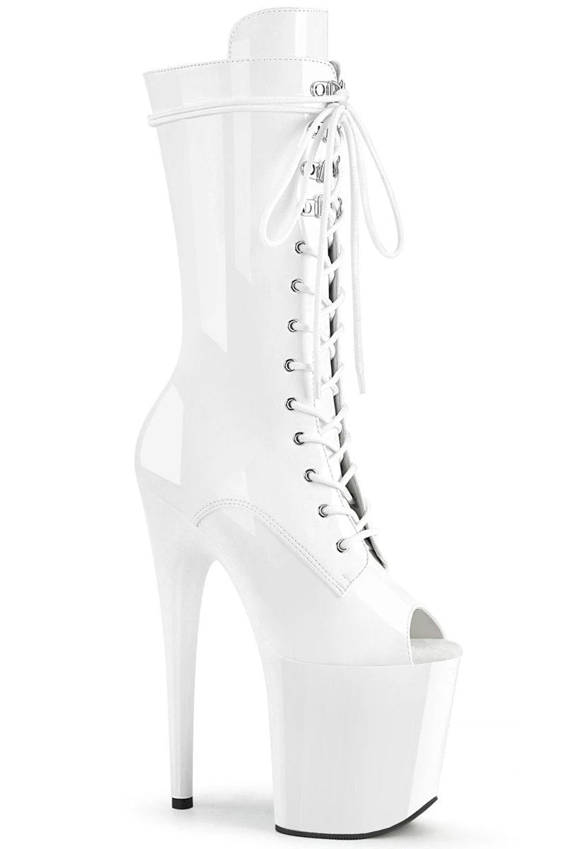 Pleaser USA Flamingo-1051 8inch Peep Toe Pleaser Boots - Patent White 3 Pleaser USA Flamingo-1051 8inch Peep Toe Pleaser Boots - Patent White