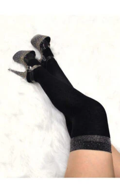 Lunalae Glimmer Band Thigh High Socks - Black/Silver -Underwear General Store glimmer 2 471x753 1