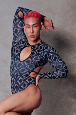 CXIX 119 Plunge Bodysuit - Black Print 12 CXIX 119 Plunge Bodysuit - Black Print -Underwear General Store poledance bodysuit black CXIX 119 polewear fashion