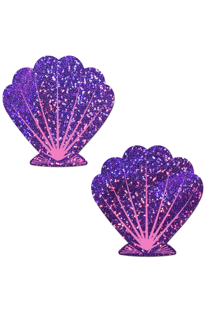 Pastease Seashell Nipple Pasties - Glitter Purple & Pink 3 Pastease Seashell Nipple Pasties - Glitter Purple & Pink