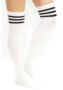 Lunalae Thigh High Socks - White/Black -Underwear General Store white sock black stripe side