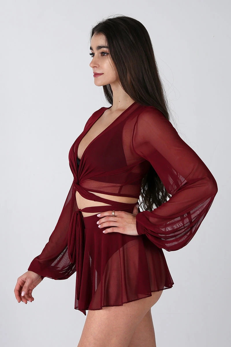REV ACTIV Mesh Wrap Blouse - Wine 5 REV ACTIV Mesh Wrap Blouse - Wine - Image 3