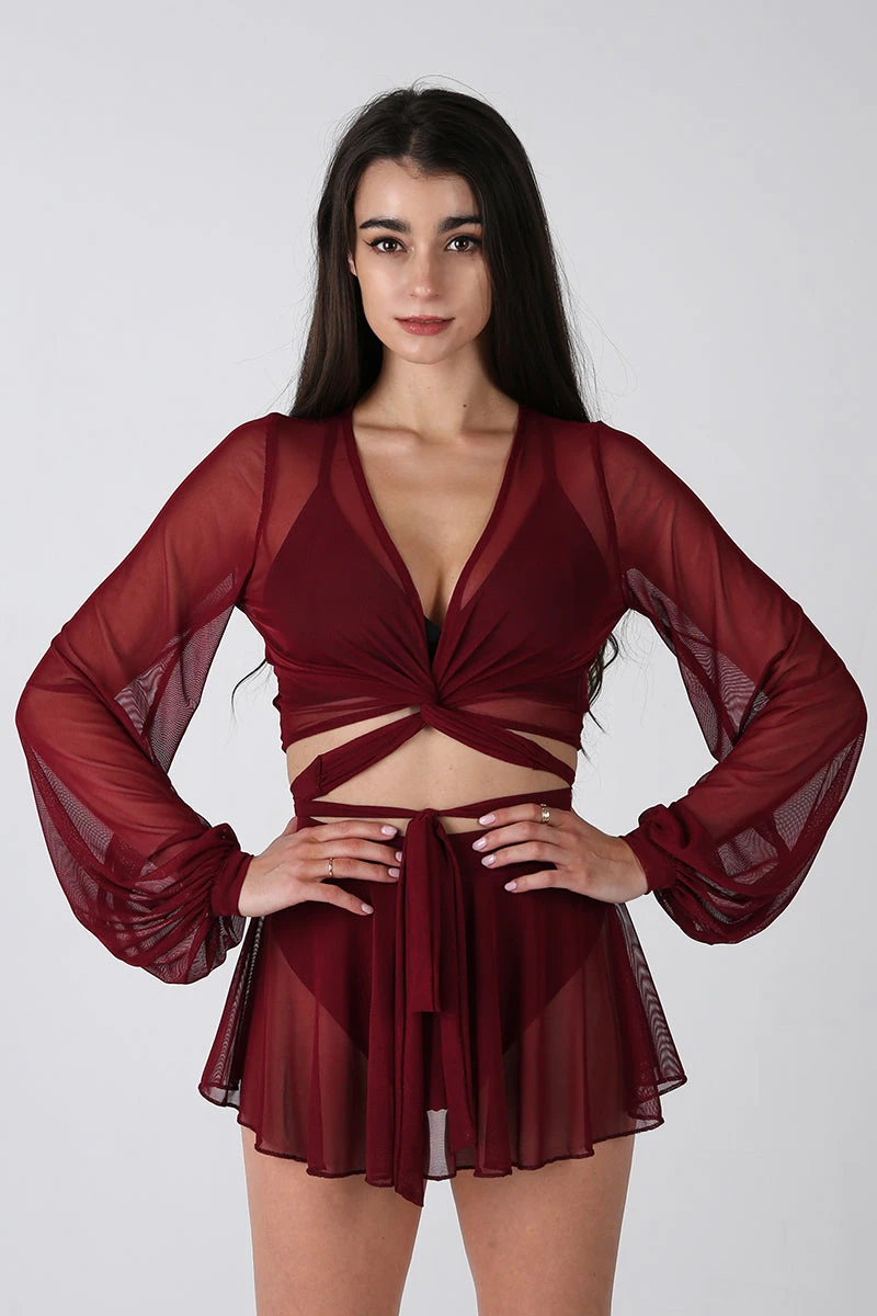 REV ACTIV Mesh Wrap Blouse - Wine 3 REV ACTIV Mesh Wrap Blouse - Wine